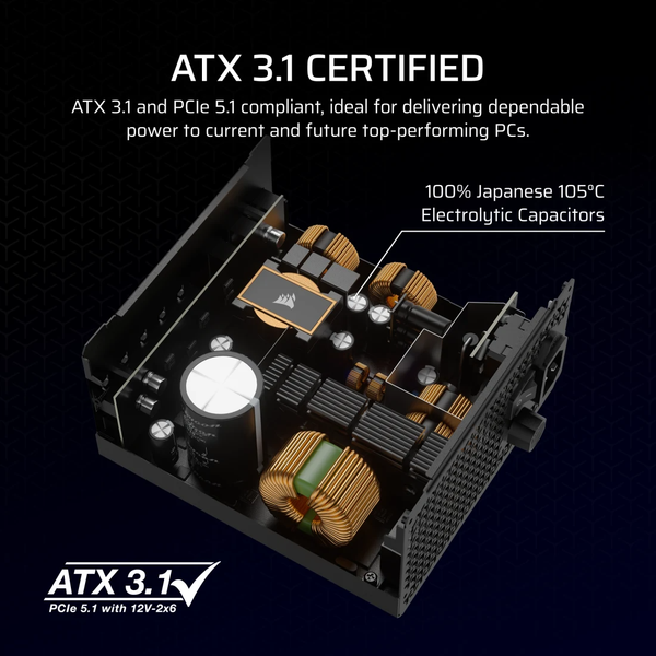 Nguồn máy tính Corsair RM1000x - ATX 3.1 & PCIe 5.1 80 Plus Gold - Full Modul CP-9020271-NA