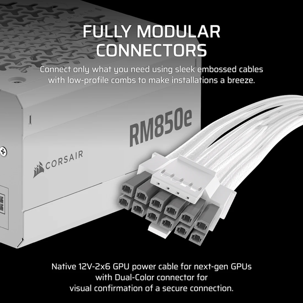 Nguồn máy tính Corsair RM850e White ATX 3.1 Cybenetics Gold - Full Modul CP-9020293-NA