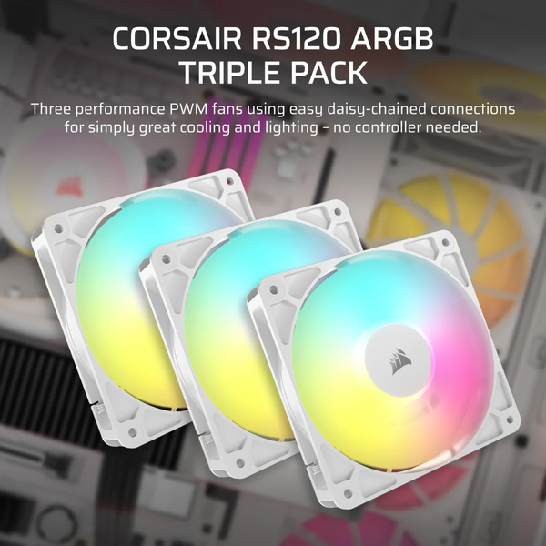 Bộ 3 quạt máy tính Corsair RS120 ARGB White CO-9050185-WW