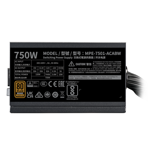 Nguồn máy tính Cooler Master MWE Bronze 750 V3 230V ATX 3.1