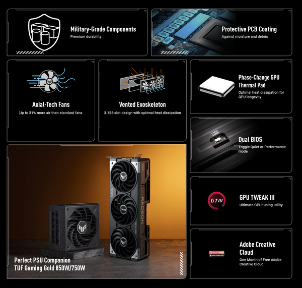 VGA ASUS TUF Gaming Radeon RX 9070 XT 16GB GDDR6 OC Edition TUF-RX9070XT-O16G-GAMING