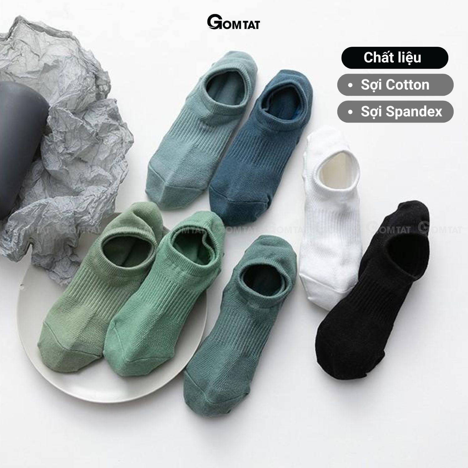 Combo 7 đôi tất lười nam chống tuột gót GOMAT, chất liệu cotton êm mềm mịn mát, cực êm chân - HAI-MIA-1401-CB7