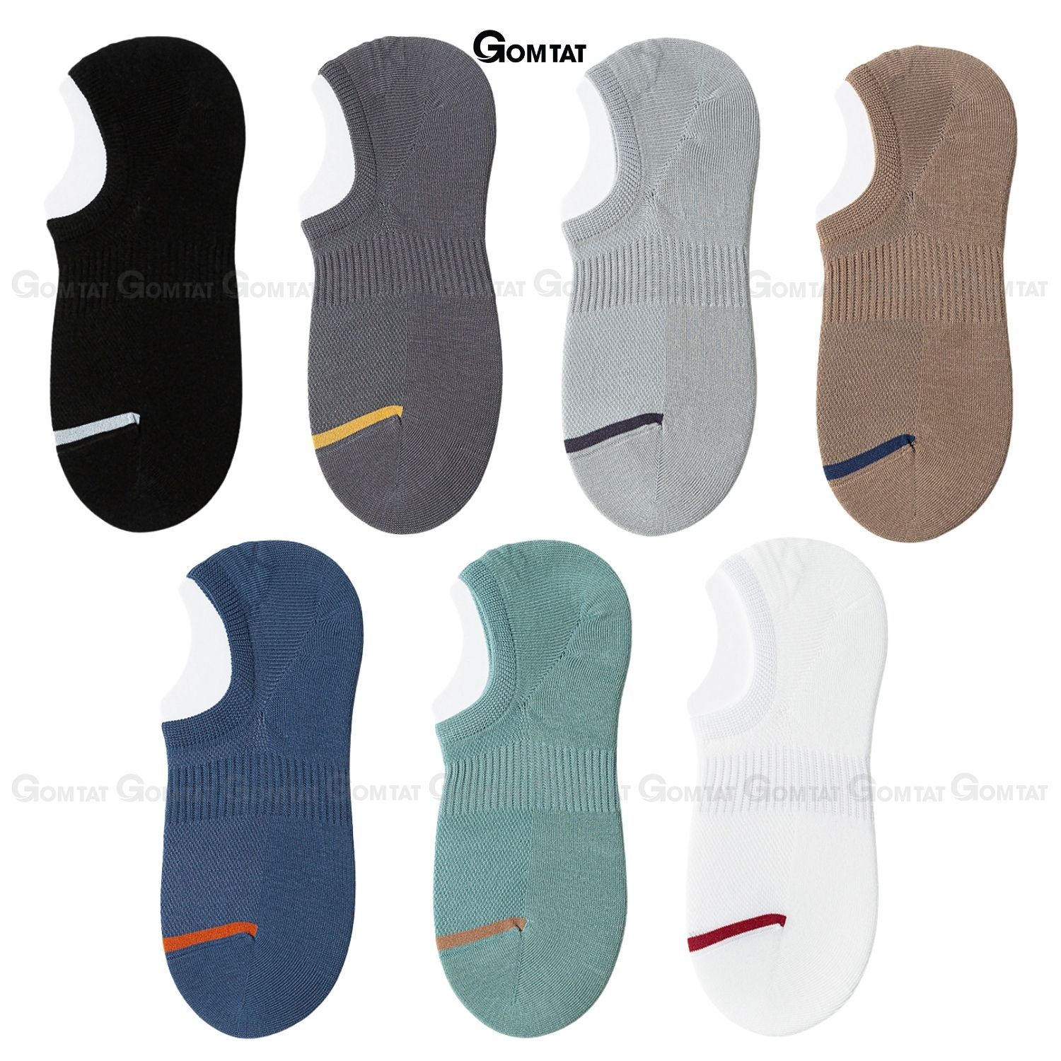 Combo 7 đôi tất ngắn nam chống tuột gót GOMTAT, vớ nam đi giày lười chất liệu cotton hút ẩm, mềm mại - D16-A080-CB7