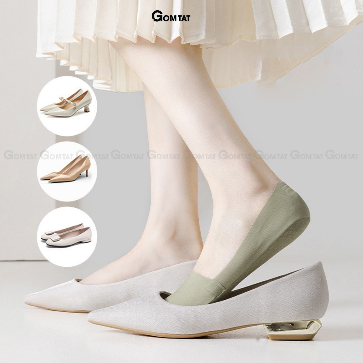 Combo 5 đôi tất lười nữ đi giày búp bê GOMTAT, chất liệu lụa cotton mềm mát, thấm hút thoáng khí - TATLUA-UYE-7002-CB5