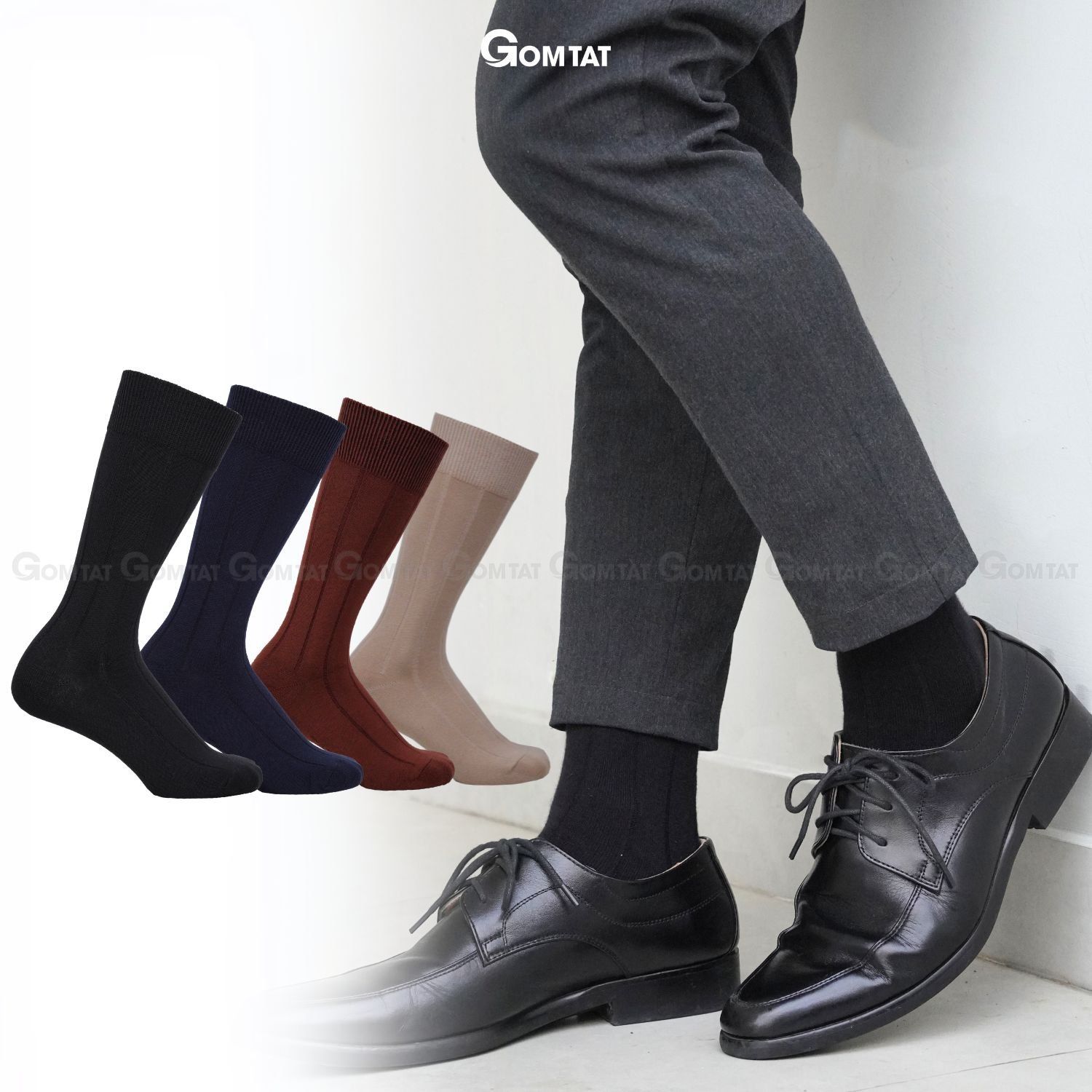 Hộp 4 đôi tất công sở GOMTAT, chất liệu cotton thoáng mát, êm chân - GOM-MIX09-CB4