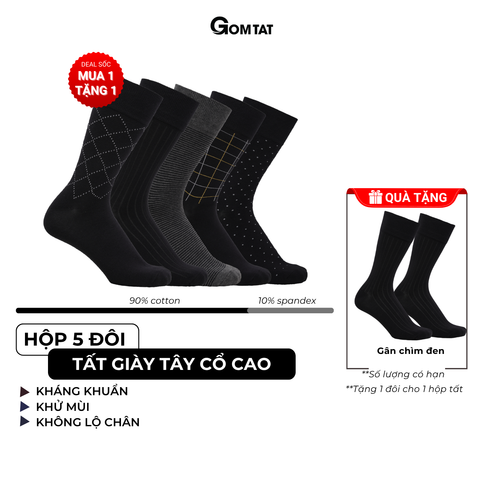  Hộp 5 đôi tất nam cổ cao công sở GOMTAT mẫu MIX04, vớ giày tây nam dài chất liệu cotton cao cấp - GOM-MIX04-CB5 