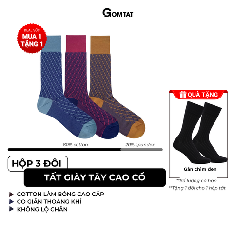 Hộp 3 đôi tất đi giày tây cao cấp GOMTAT chất liệu cotton tự nhiên, hút ẩm thoáng khí, khử mùi êm chân - LYS-2203-CB3 
