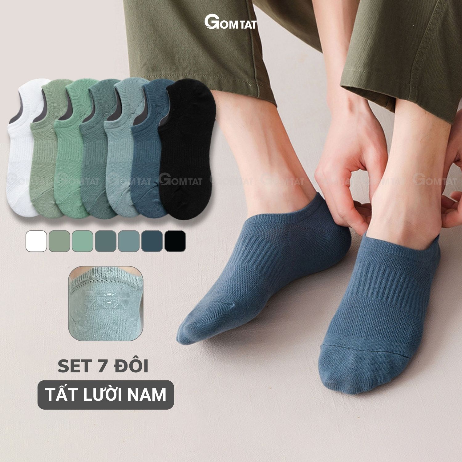 Combo 7 đôi tất lười nam chống tuột gót GOMAT, chất liệu cotton êm mềm mịn mát, cực êm chân - HAI-MIA-1401-CB7