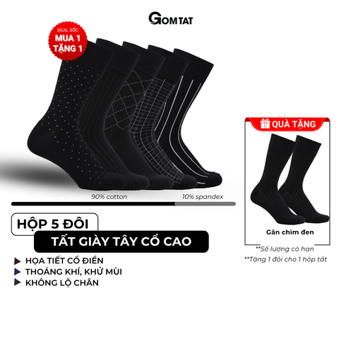 Hộp 5 đôi tất nam công sở GOMTAT mẫu MIX11, vớ đi giày tây nam chất liệu cotton cao cấp - GOM-MIX11-CB5 