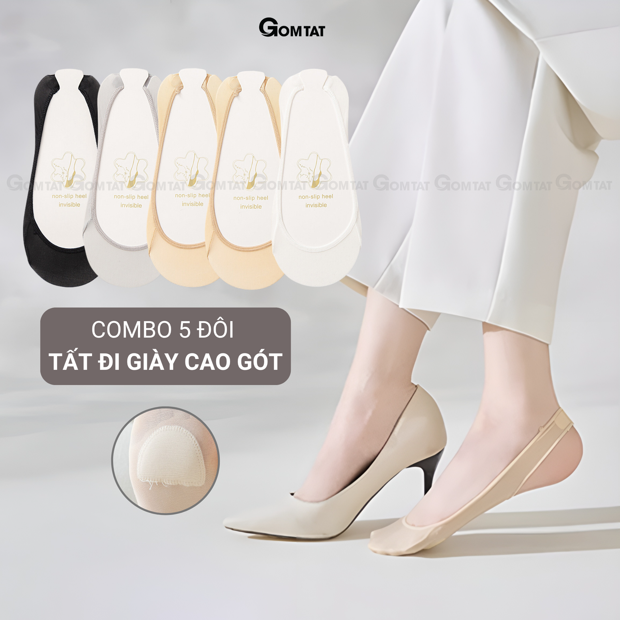 Combo 5 đôi tất đi giày cao gót nữ GOMTAT, chất liệu cotton thoáng khí - CAOGOT-SUX-19218-CB5