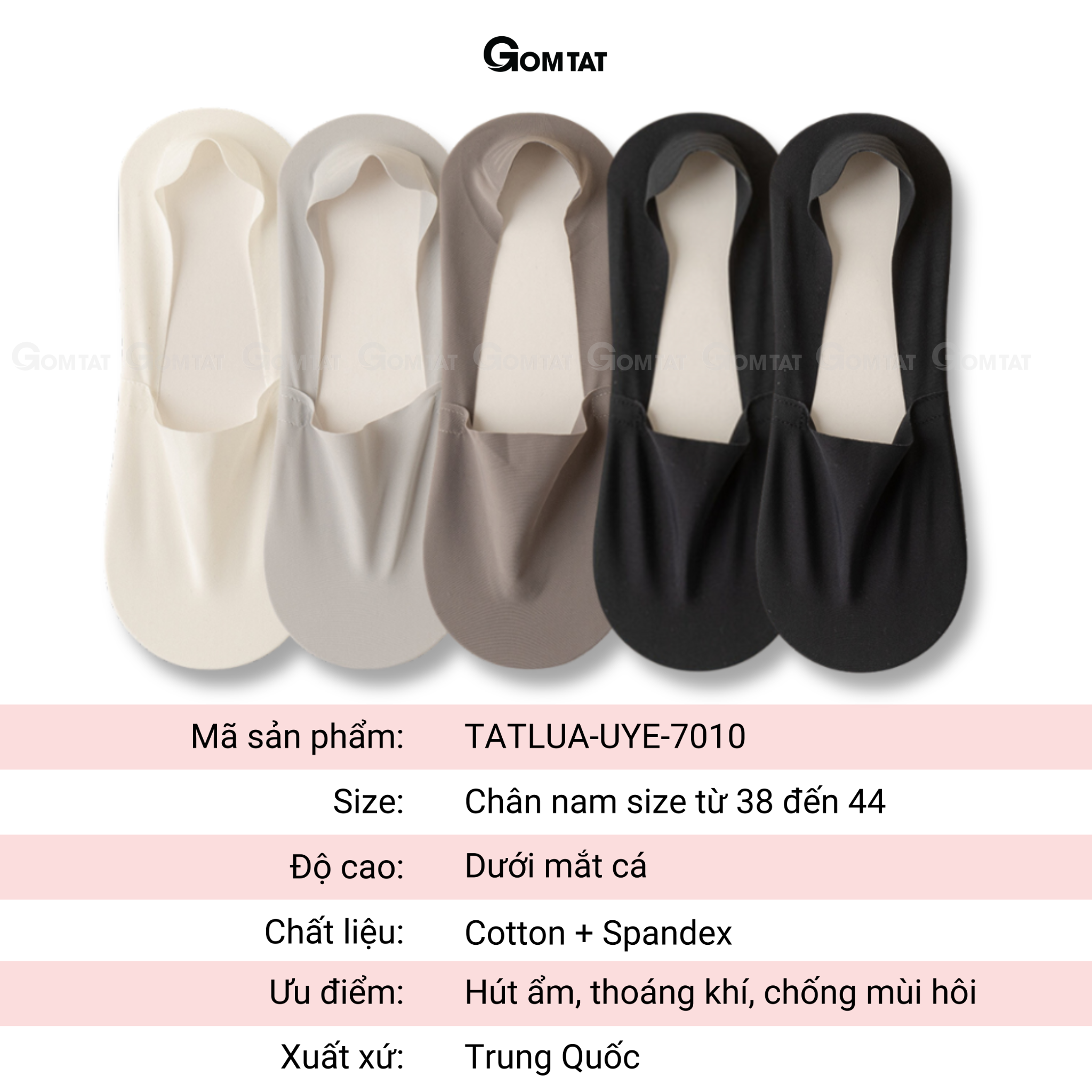 Tất vớ tàng hình nam GOMTAT có đệm silicone chống tuột gót - UYE-7010-1DOI