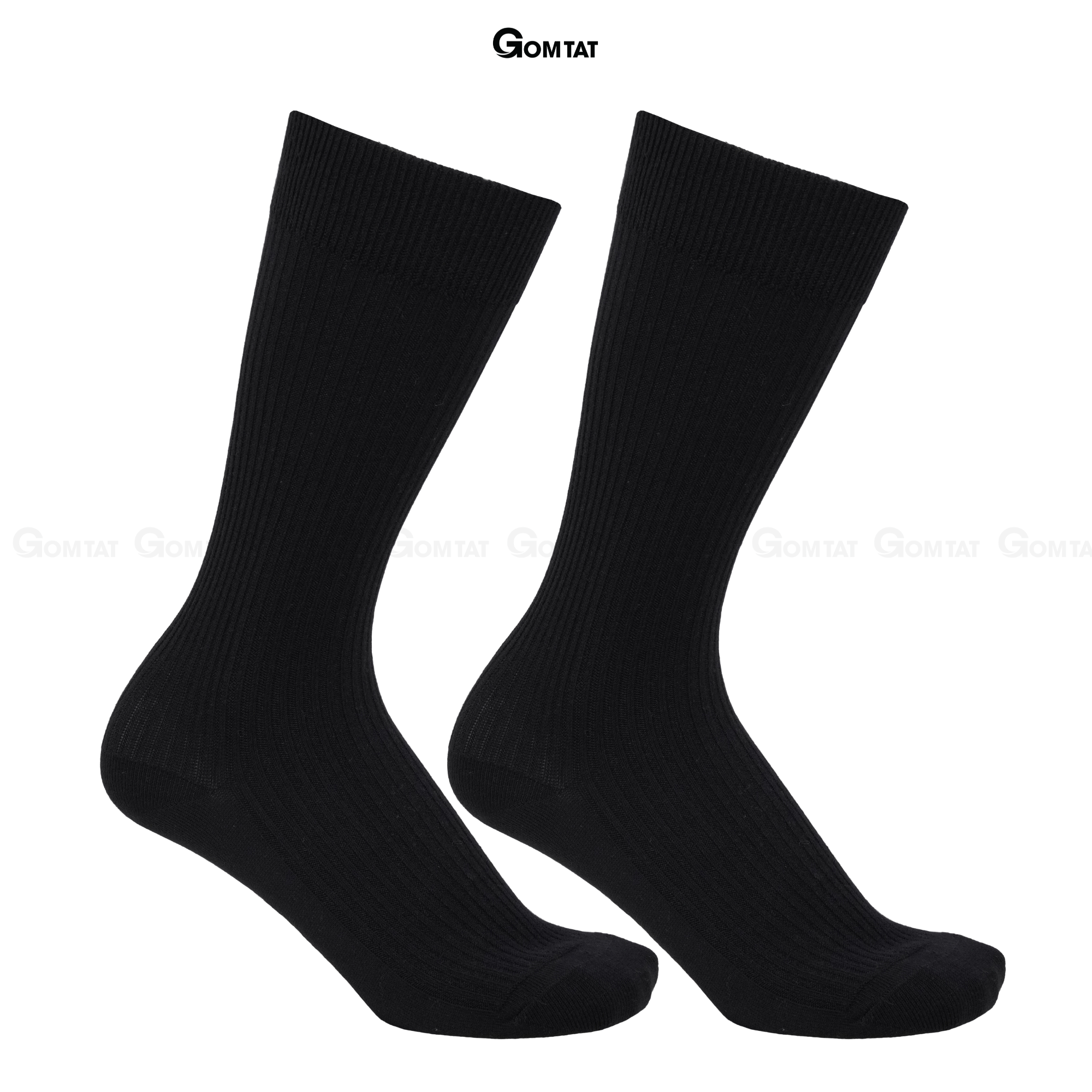 Tất vớ nam cổ cao GOMTAT đi giày tây, chất liệu cotton khử mùi thoáng khí họa tiết gân chìm màu đen Menswear - TAY-FIVE-2008-1DOI
