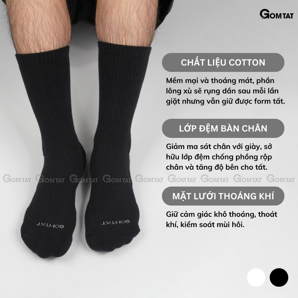 Combo 5 đôi tất nam nữ cổ cao GOMTAT, có đệm xù mềm mại êm chân, chất liệu cotton khử mùi - STA-5009-CAO-CB5