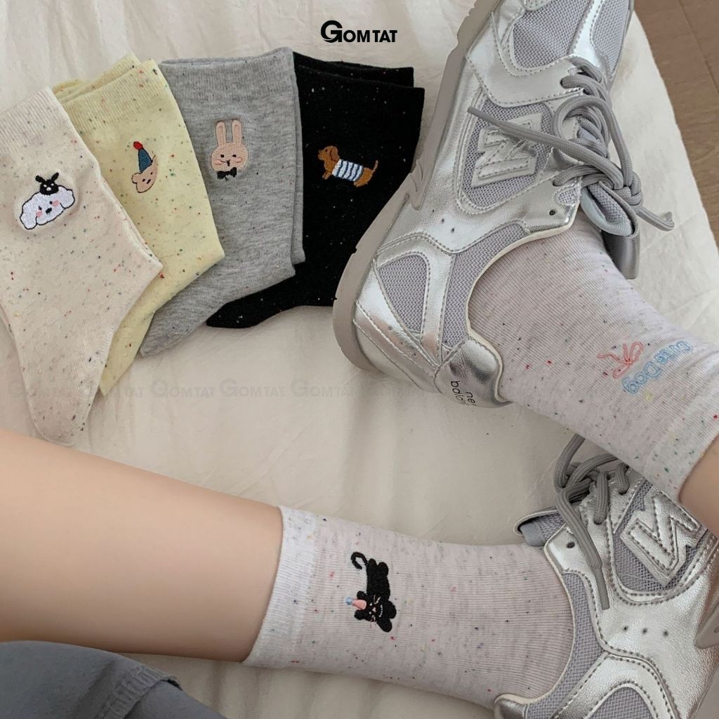 Set 5 đôi vớ nữ cổ cao GOMTAT họa tiết cute, tất nữ cotton cao cấp mềm mại, êm chân – JIN-2512-CB5