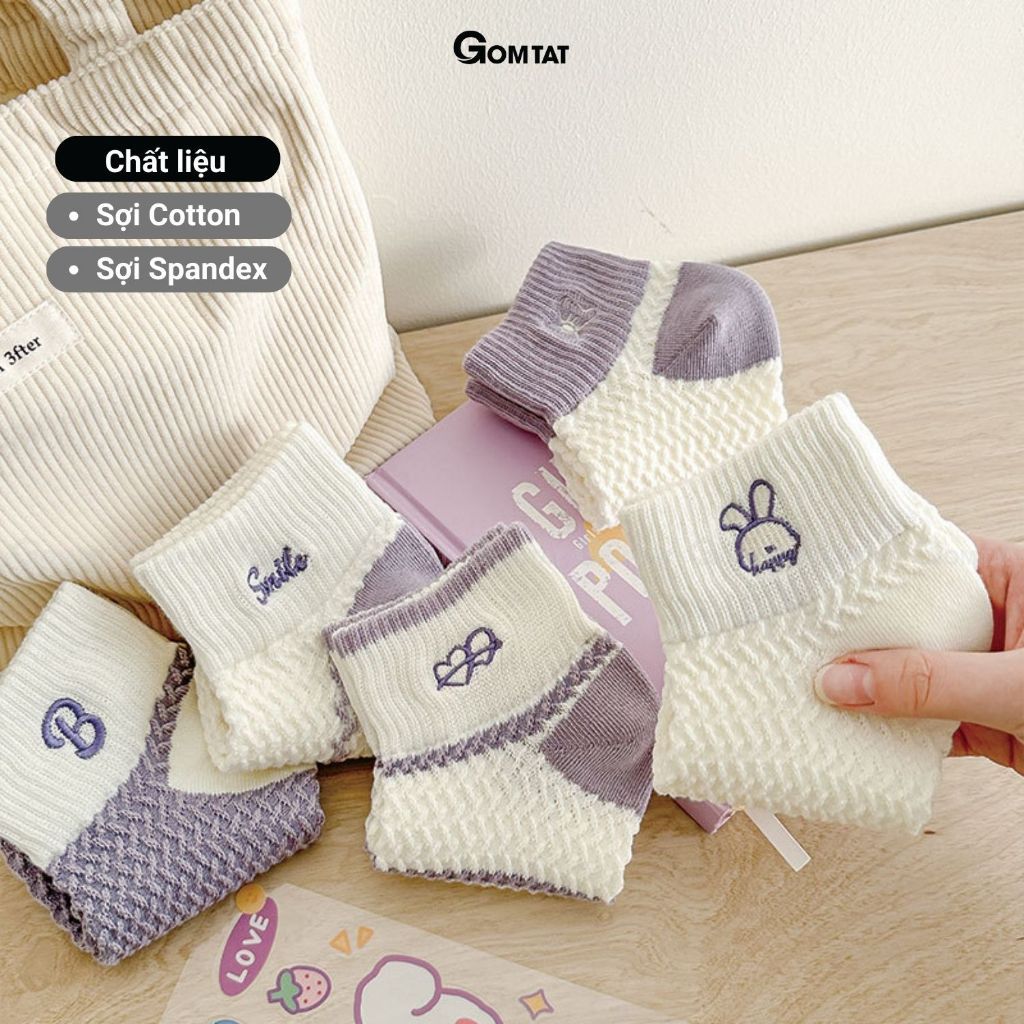 Combo 5 đôi tất vớ nữ cổ ngắn GOMTAT chất liệu cotton cao cấp, khử mùi êm chân, màu sắc siêu xinh - D16-A097