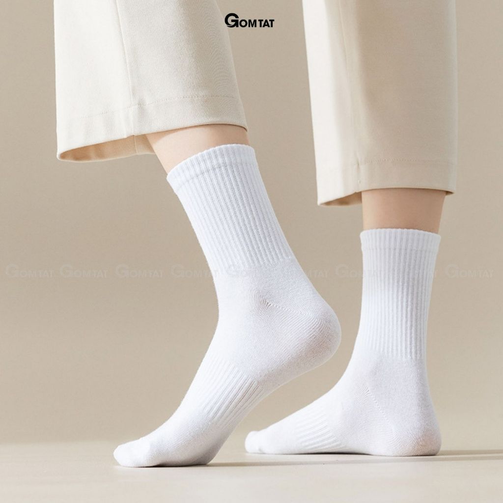 Combo 5 đôi tất vớ cổ cao nam nữ trơn màu GOMTAT chất liệu cotton cao cấp, có mặt lưới thoáng khí - GOM-KLB-TRONCAO-CB5
