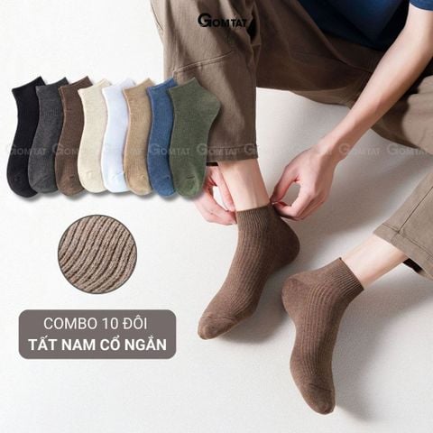  Combo 10 đôi tất cổ ngắn nam GOMTAT trơn, chất liệu cotton cao cấp hút ẩm thoáng khí khử mùi -NGANTRON-FIVE-2003-CB10 