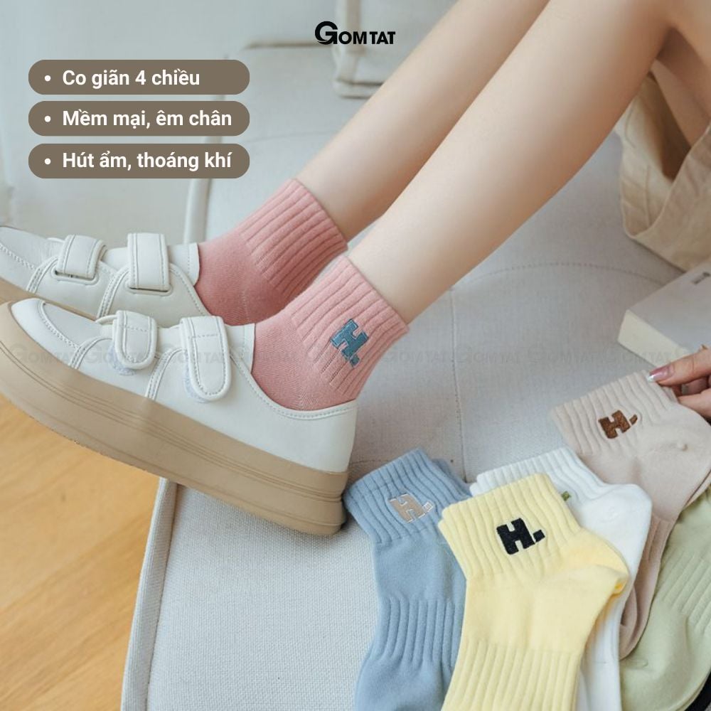 Combo 7 đôi tất nữ cổ thấp GOMTAT chữ H, chất liệu cotton hút ẩm thoáng khí khử mùi hôi -NGANCHUH-PO-3022-CB7