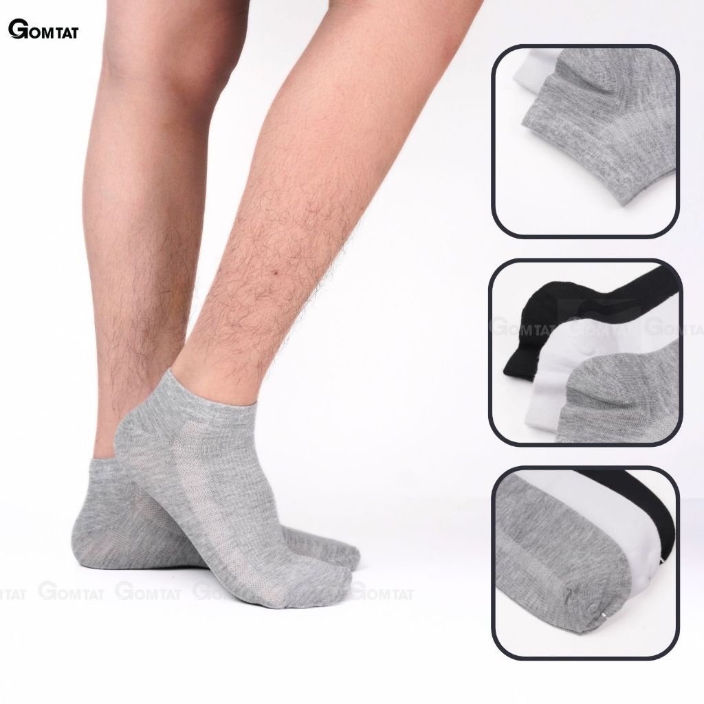 Combo 5 đôi tất nam nữ cổ ngắn GOMTAT basic, vớ cổ ngắn chất cotton dày dặn thoáng khí, không xù lông - LD-S01-TRON-CB5