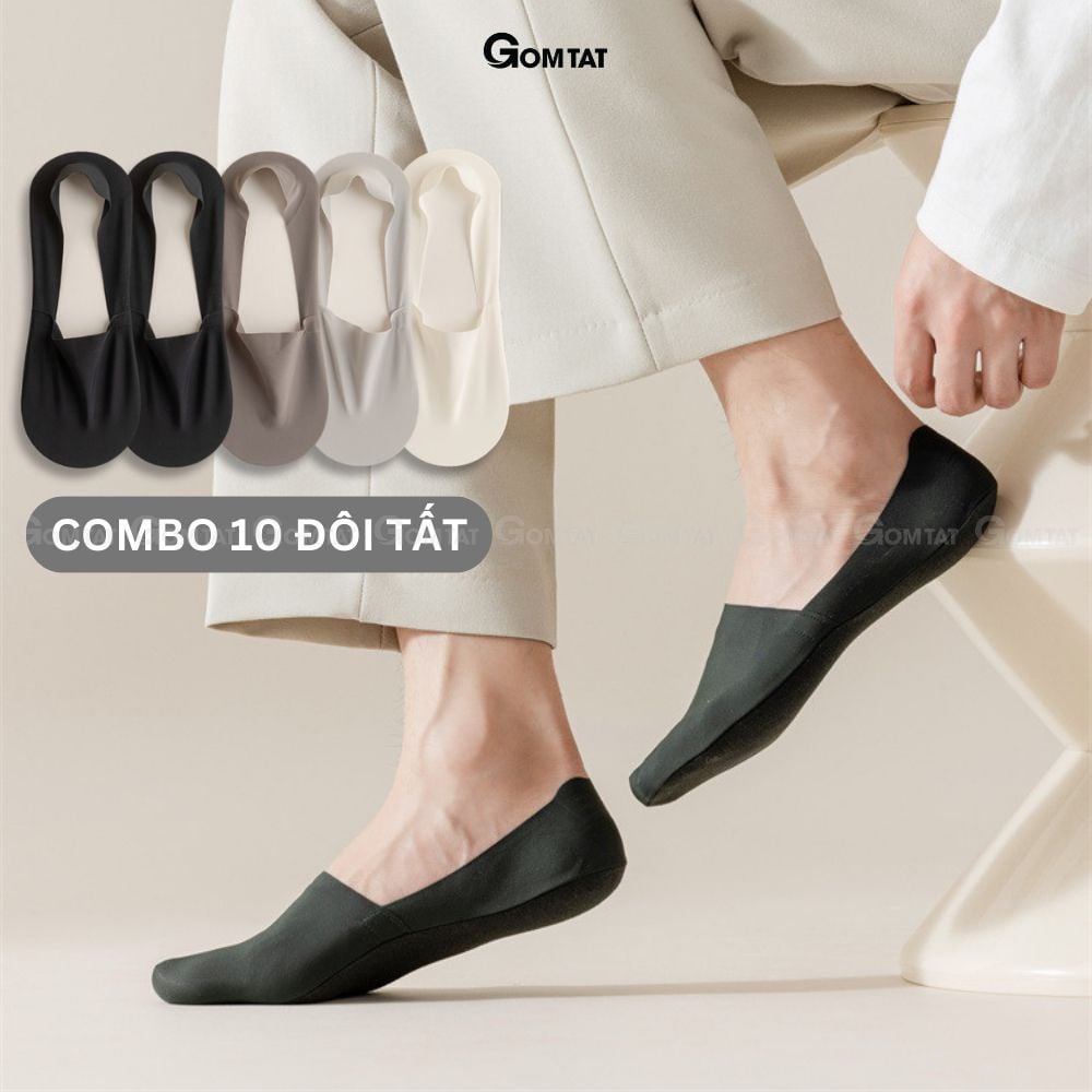Combo 10 đôi tất vớ tàng hình nam GOMTAT có đệm silicone chống tuột gót - UYE-7010-CB10