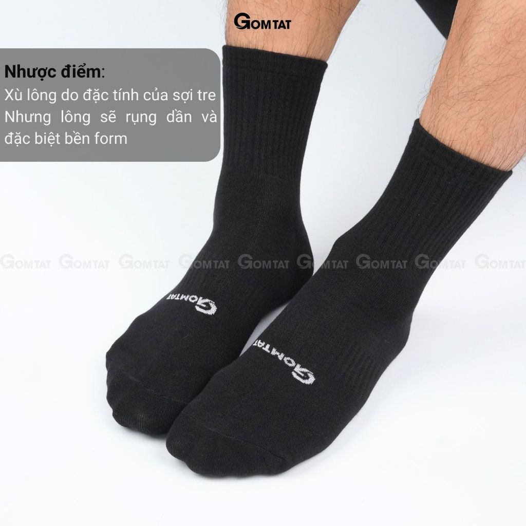 Hộp 4 đôi tất cổ lửng sợi tre nam GOMTAT cao cấp, vớ nam co giãn êm chân - GOMTAT-TRECAO-CB4