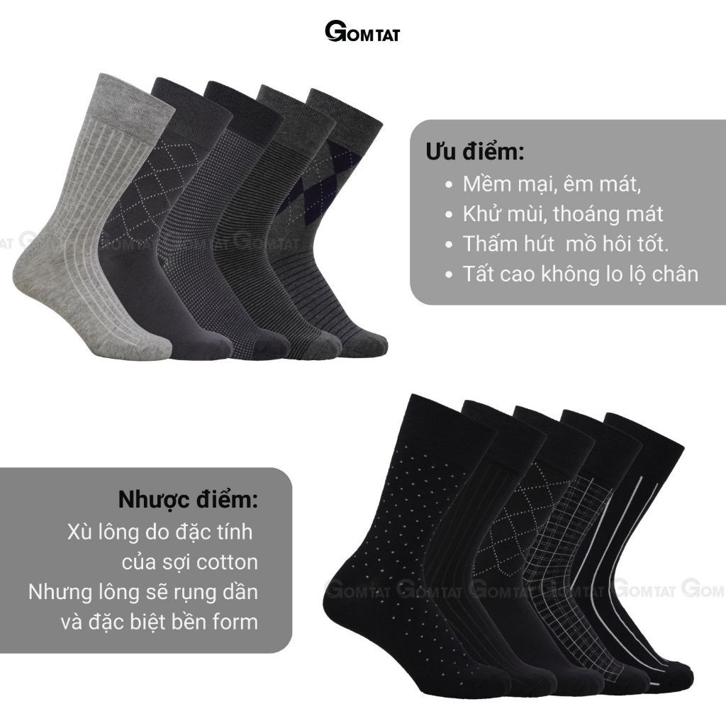 Hộp 10 đôi tất nam giày tây công sở GOMTAT màu đen và xám, chất liệu cotton thoáng mát, khử mùi - GOM-MIX19-CB10