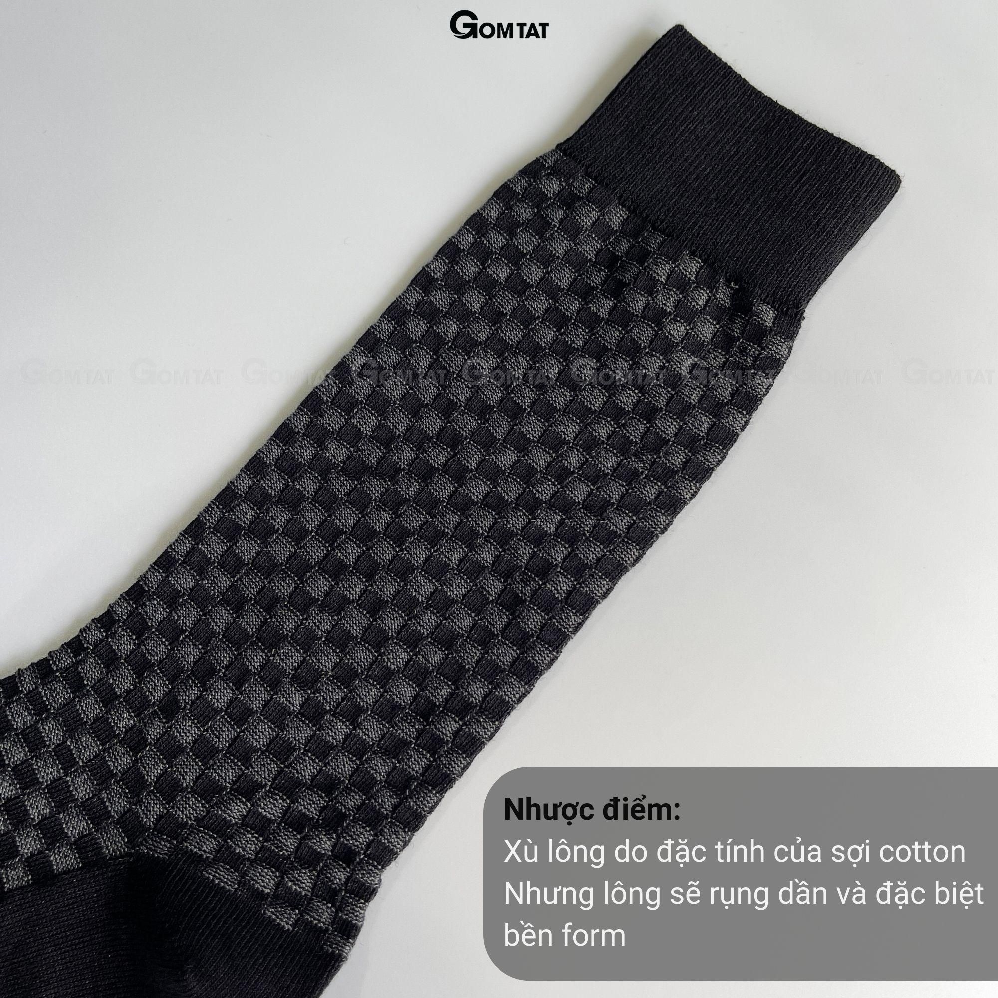 Tất đi giày tây nam GOMTAT màu đen sọc caro xám, vớ nam cổ cao 27cm chất liệu cotton cao cấp thoáng mát êm chân, tất nam cao cổ, vớ nam công sở Menswear - GOM-TAY12-DENCAROXAM