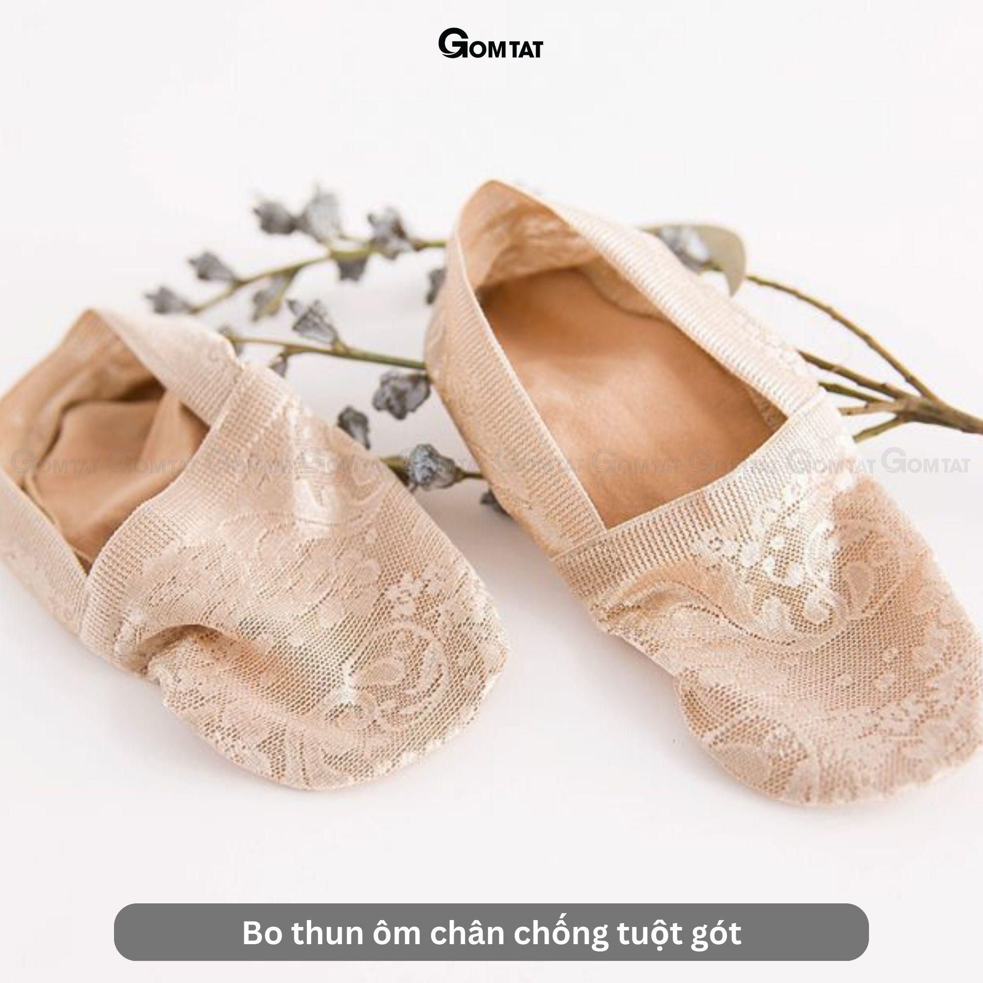 Set 5 đôi tất lười nữ đi giày búp bê GOMTAT, vớ vô hình chất liệu lụa phối ren cao cấp, có bo thun chống tuột gót - LUAREN-PO-3028-CB5