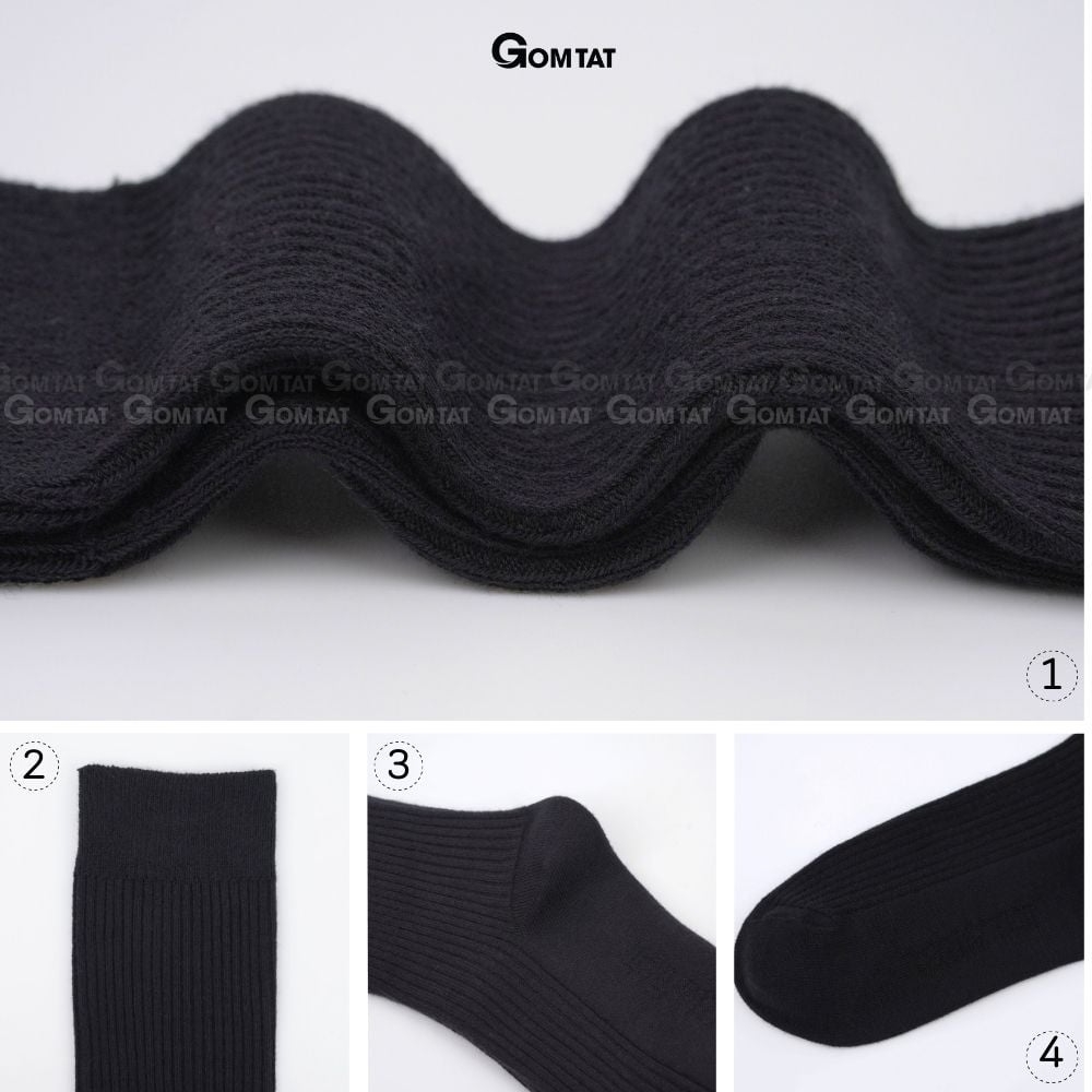 Combo 4 đôi tất vớ nam cổ cao công sở đi giày tây GOMTAT, chất liệu cao cấp họa tiết gân chìm màu đen-FIVE-TAY10-DEN-CB4