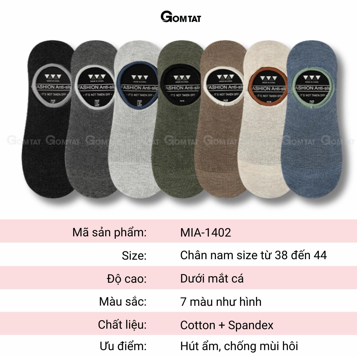 Tất nam đi giày lười cao cấp GOMTAT, vớ lười nam có đệm silicon chống tuột gót, chất liệu cotton thoáng mát Menswear - MIA-1402-1DOI