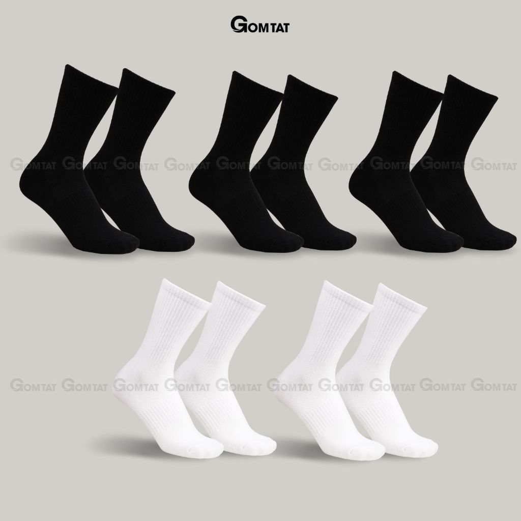 Hộp 5 đôi tất nam nữ cổ cao GOMTAT thoáng khí, vớ trơn chất cotton khử mùi êm chân - PRI-2505-CB5