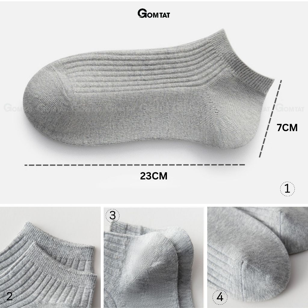Combo 4 đôi tất vớ nam ngắn cổ GOMTAT, hoạ tiết gân chìm trơn màu chất liệu cotton khử mùi, mềm mại - NT2-FIVE-2005-CB4