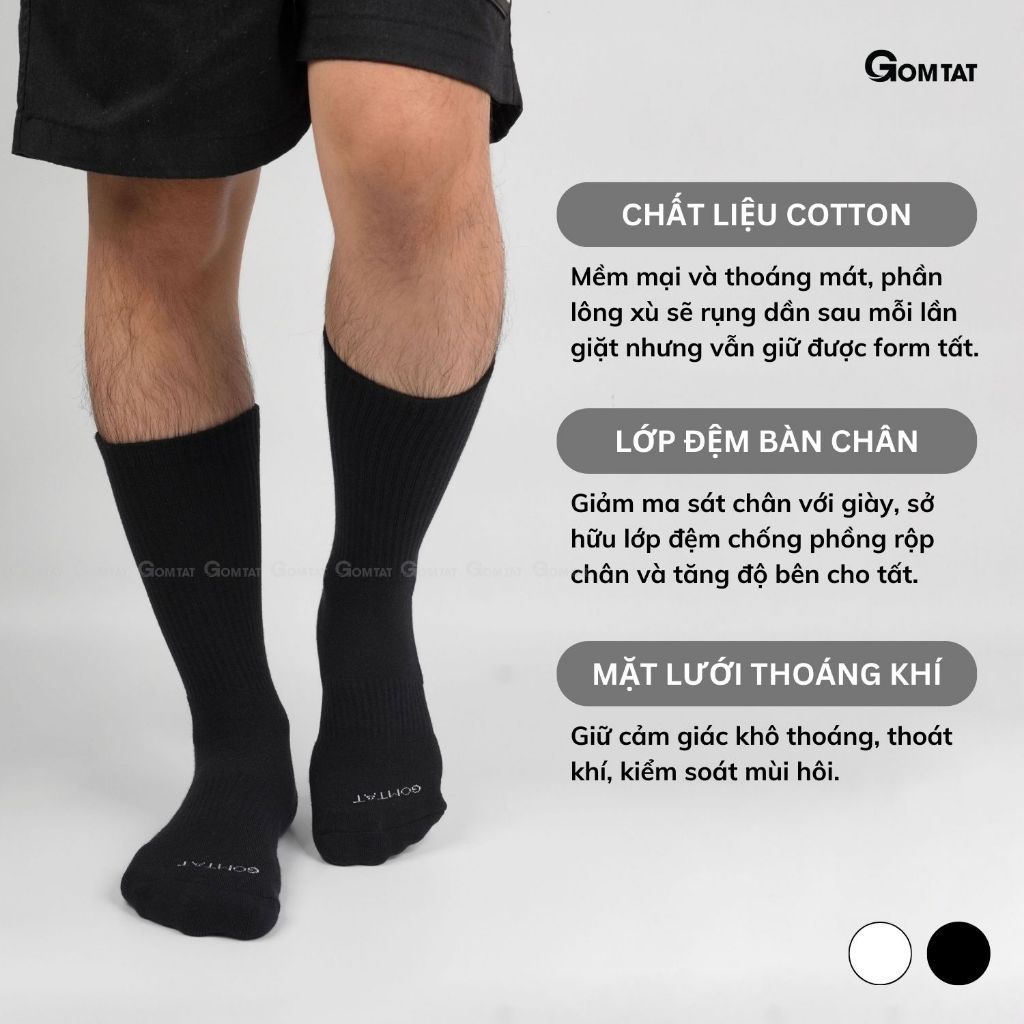 Combo 10 đôi vớ nam nữ màu đen GOMTAT, chất liệu cotton cao cấp, thoáng mát, có lớp xù êm chân - STA-5009-CB10
