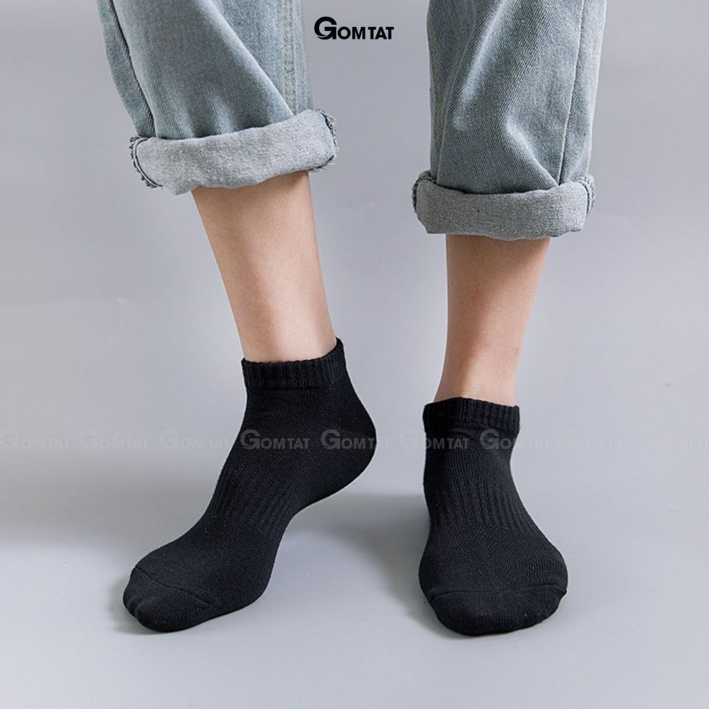 Combo 5 đôi vớ cổ thấp nam nữ trơn GOMTAT, chất liệu cotton nhẹ mềm hút ẩm thử mùi thoáng khí  - GOM-KLB-TRONNGAN-CB5