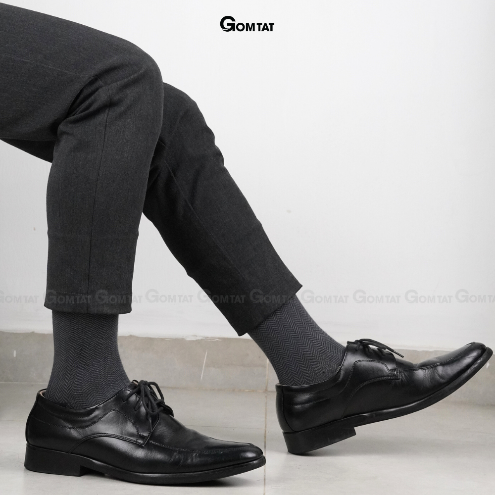 Hộp 4 đôi tất nam công sở GOMTAT mẫu sọc xương cá, chất liệu cotton cao cấp thoáng khí êm chân  -GOM-MIX14-CB4