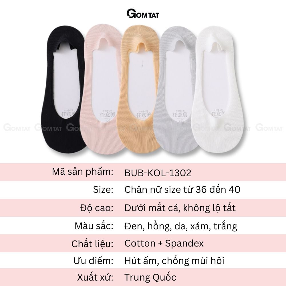 Combo 5 đôi tất đi giày lười nữ GOMTAT, có đệm silicon chống tuột gót, chất liệu cotton êm chân - BUB-KOL-1302-CB5