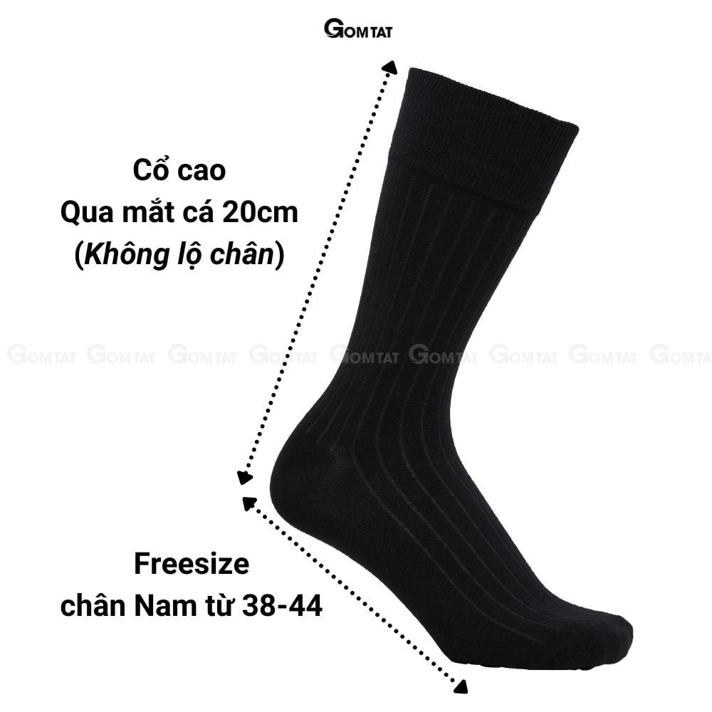 Hộp 10 đôi vớ nam cổ cao công sở GOMTAT mẫu gân chìm màu đen, chất liệu cotton, thoáng mát - GOM-TAYGANCHIM-DEN-CB10