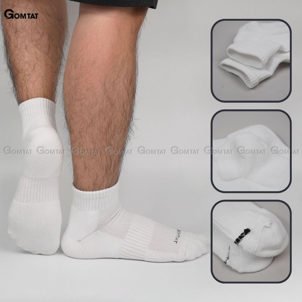 Combo 10 đôi vớ cổ thấp nam nữ GOMTAT, chất liệu cotton hút ẩm khử mùi, có đệm xù êm chân - STA-5009-NGAN-CB10