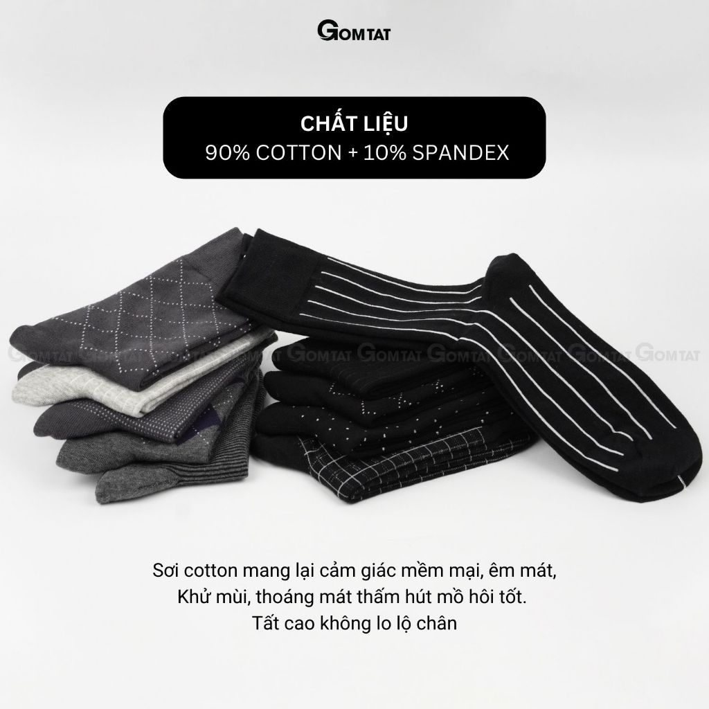Hộp 10 đôi tất nam giày tây công sở GOMTAT màu đen và xám, chất liệu cotton thoáng mát, khử mùi - GOM-MIX19-CB10