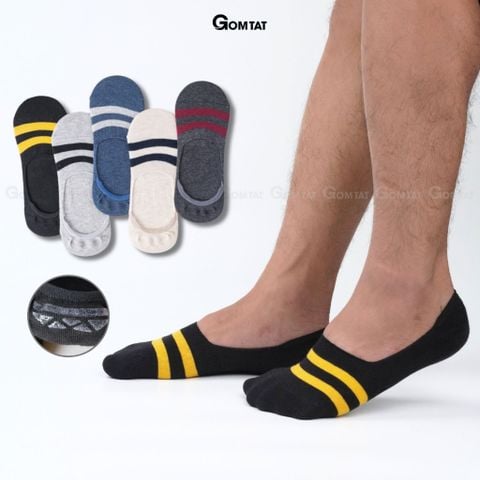  Tất đi giày lười nam cao cấp GOMTAT, mẫu 2 sọc ngang có đệm silicon chống tuột gót  -TATLUOI-SOCNGANG-CB5 