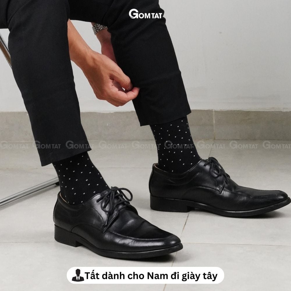 Hộp 5 đôi vớ nam cổ cao công sở GOMTAT hoạ tiết chấm bi, chất liệu cotton cao cấp - GOM-CHAMBI-CB5