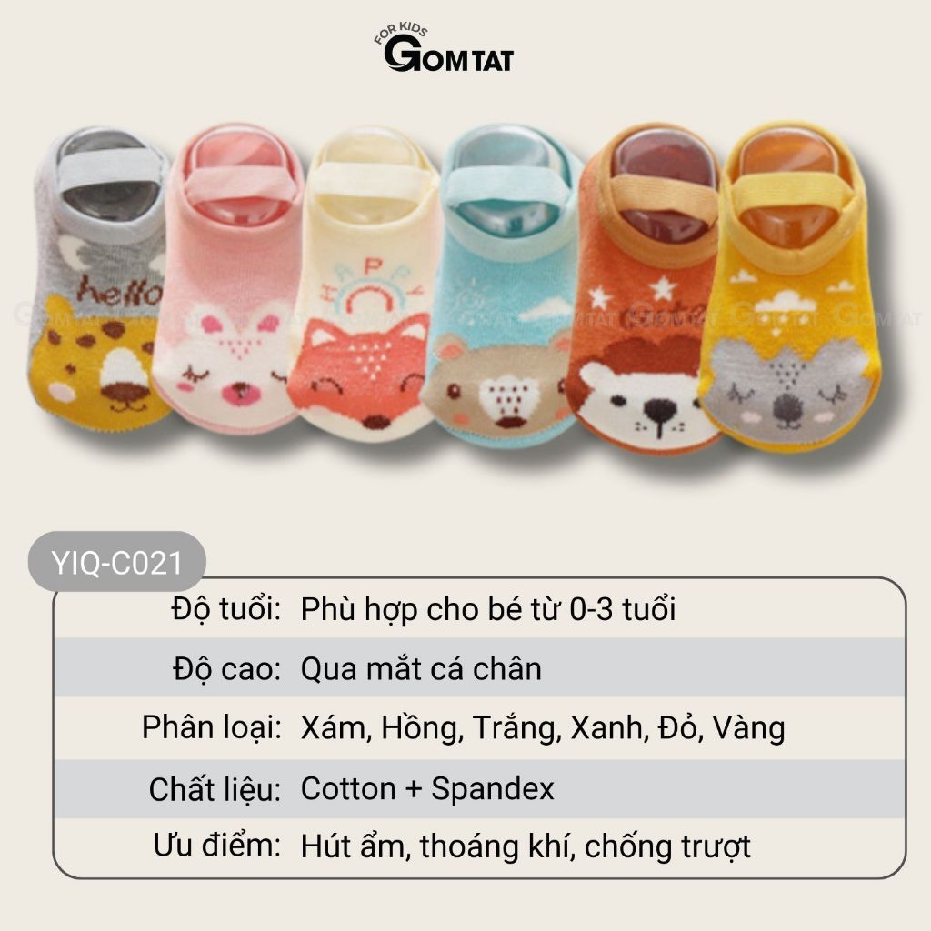 Combo 6 đôi trẻ em tập đi chống trượt GOMTAT vớ tập đi đế silicon chất liệu cotton - YIQ-C021-CB6