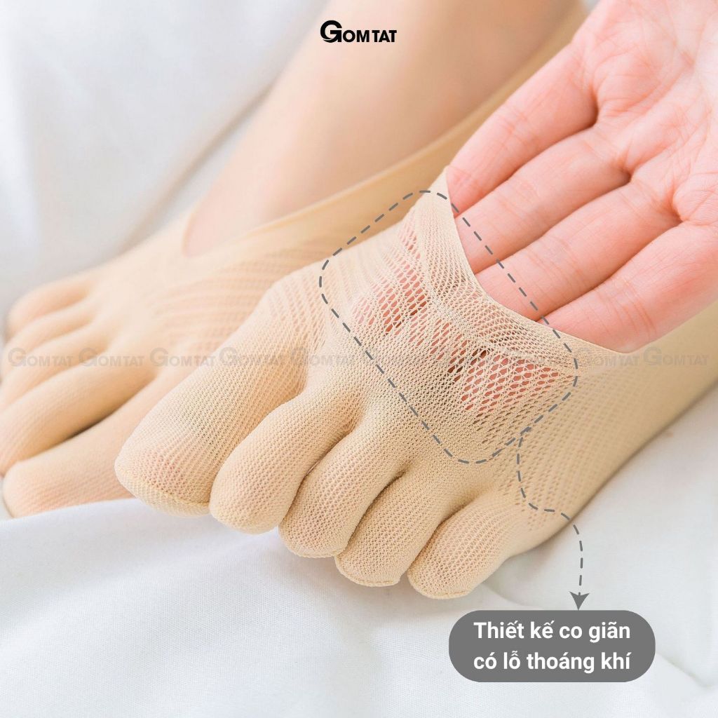 Set 5 đôi tất chân xỏ ngón GOMTAT, chất liệu sợi nylon mềm mịn, hút ẩm thoáng khí, khử mùi êm chân - D16-A095-CB5