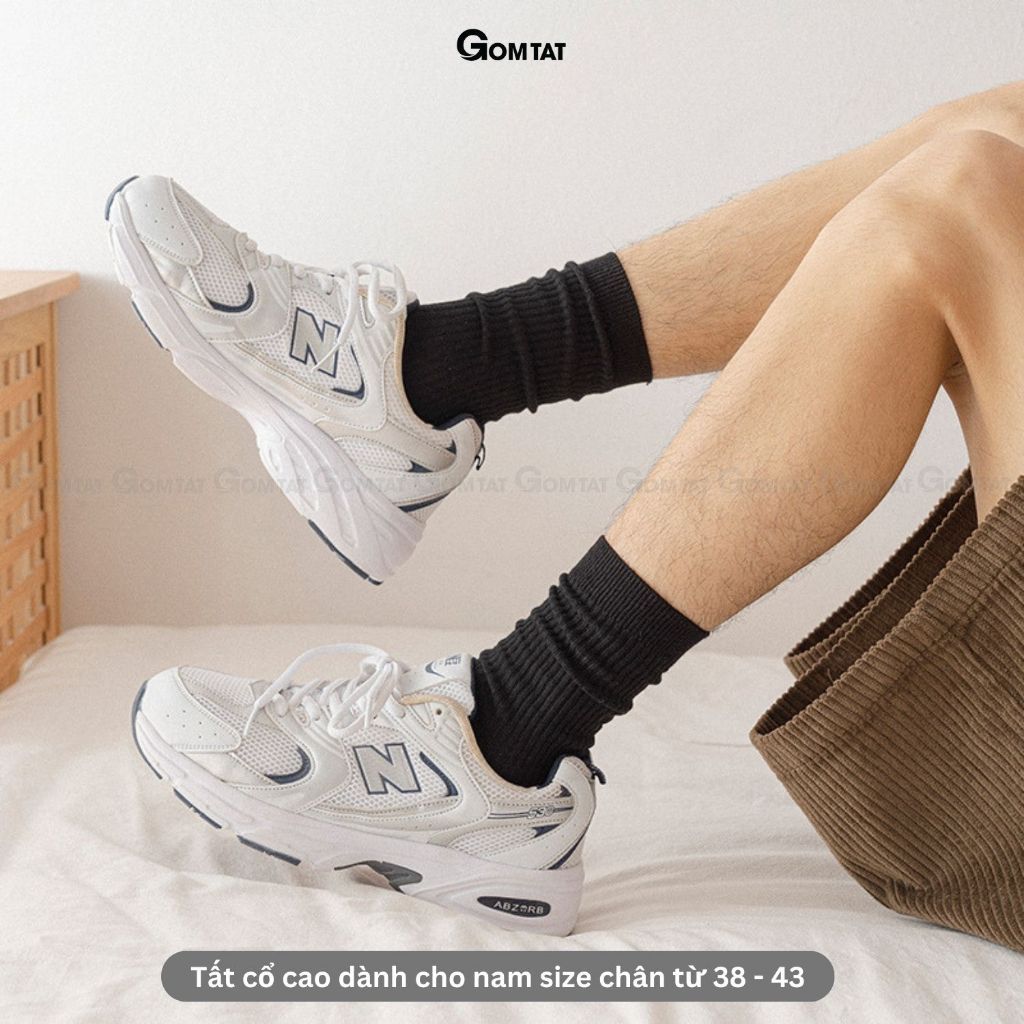 Hộp 5 đôi tất nam cổ cao màu đen GOMTAT, vớ đen cao cổ basic cotton thoáng khí - TAY-FIVE-2008-CB5