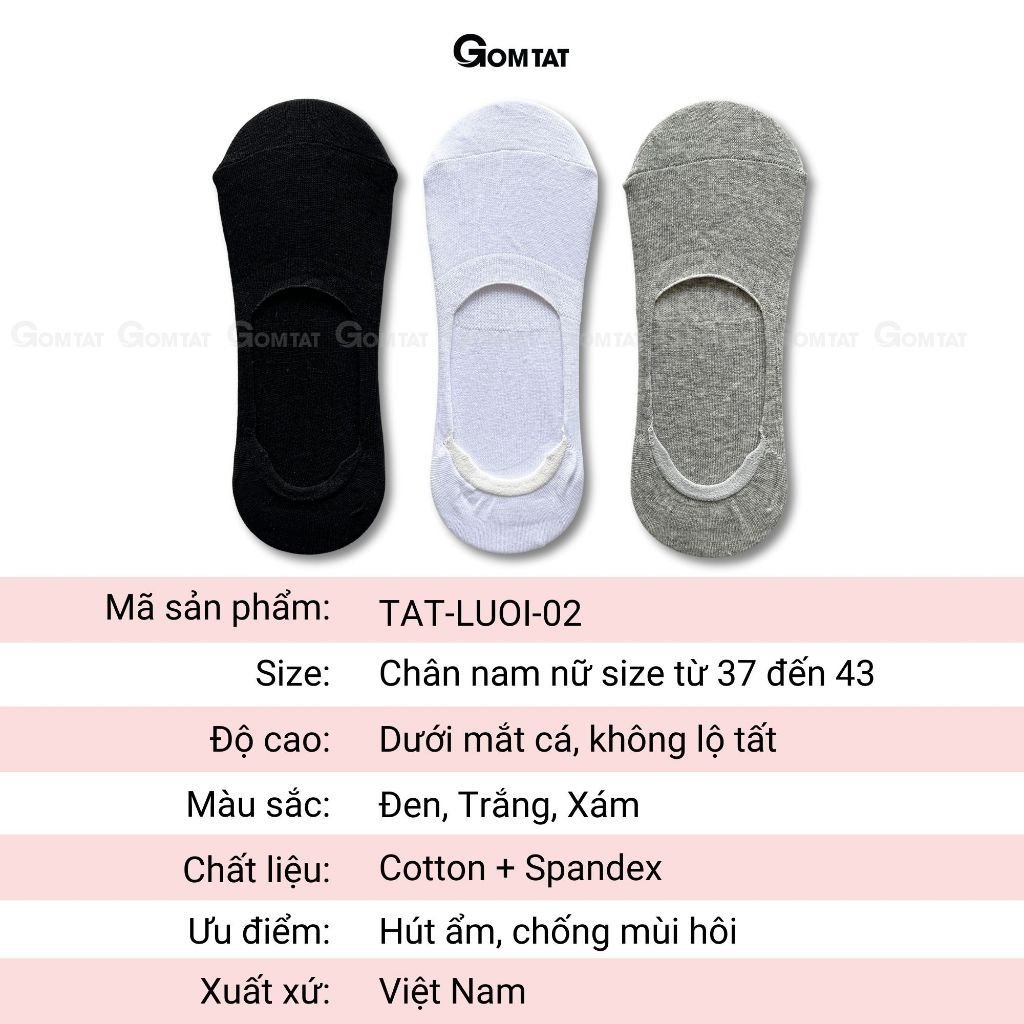 Set 5 đôi tất lười trơn nam nữ GOMTAT, vớ lười nam nữ có đệm cao su chống tuột gót - TAT-LUOI-02-CB5