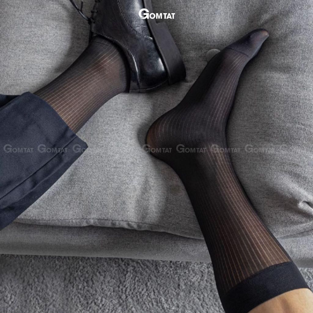 Hộp 5 đôi vớ công sở nam GOMTAT, tất nam đi giày tây chất liệu sợi nylon cao cấp, vớ cổ cao nam họa tiết sọc gân xuyên thấu, mềm mịn êm chân, Menswear - D16-A094-CB5