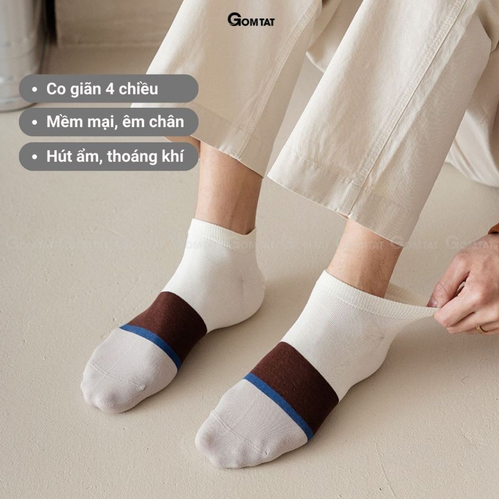 Set 3 đôi tất nam cổ thấp GOMTAT, chất liệu cotton cao cấp, hút ẩm, khử mùi thoáng khí  -CHEMMY-PO-3032-CB3