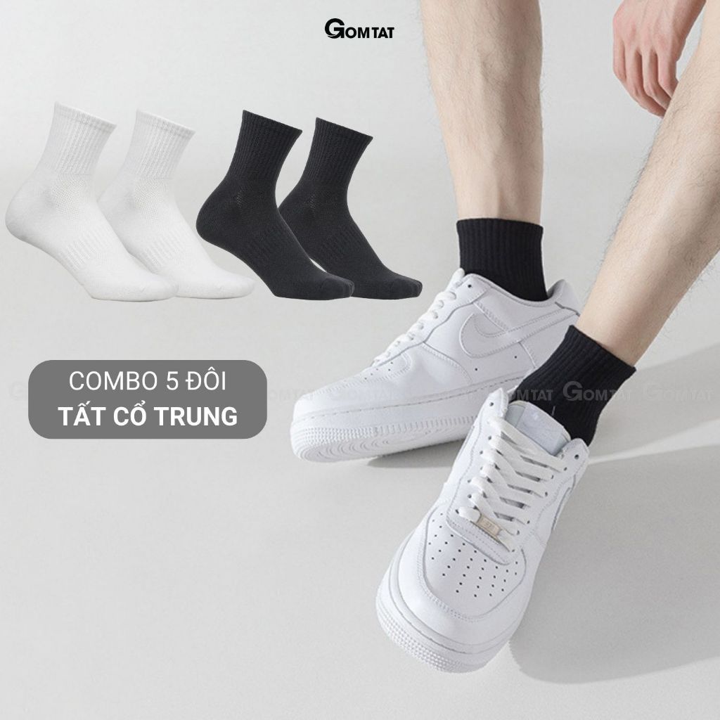 Combo 5 đôi tất cổ trung nam nữ GOMTAT chất liệu cotton cao cấp, thiết kế mặt lưới thoáng khí - GOM-KLB-TRONLUNG-CB5