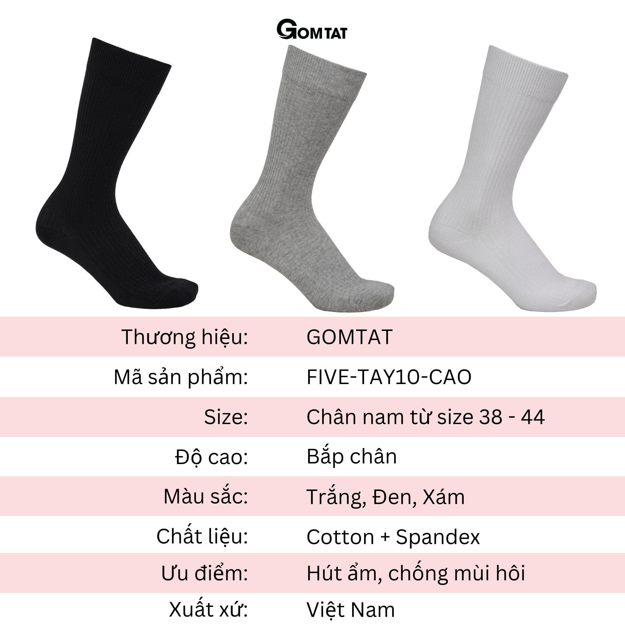 Combo 4 đôi tất cổ cao nam GOMTAT dài 25cm, vớ nam cổ cao chất liệu cotton cao cấp êm chân, mềm mại, thoáng mát, tất đi giày tây, vớ nam công sở Menswear - FIVE-TAY10