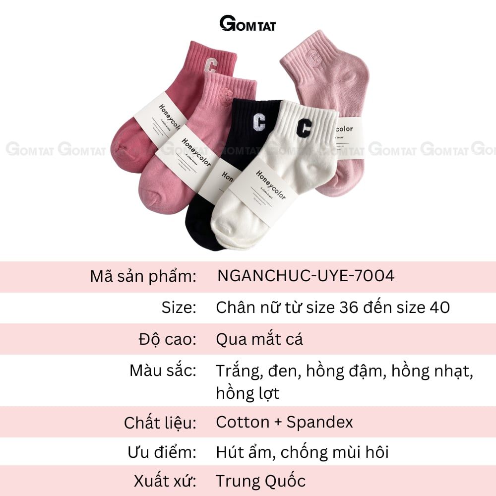 Combo 5 đôi tất nữ cổ ngắn GOMTAT chữ C, chất liệu cotton hút ẩm thoáng khí khử mùi -NGANCHUC-UYE-7004-CB5